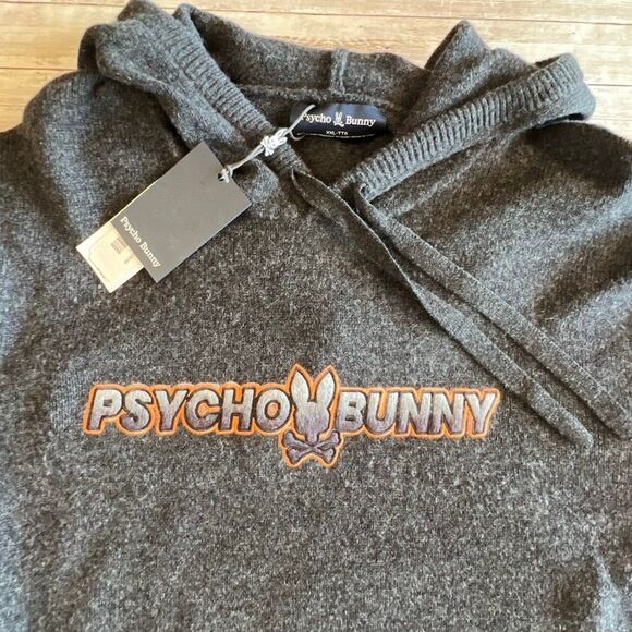 PSYCHO BUNNY Men’s San Luis Hooded Sweater XXL Heather Storm 100% Wool NWT New - Picture 6 of 15